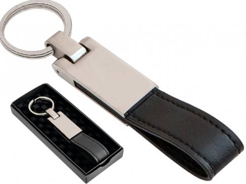Boxed Leather Metal Keychain